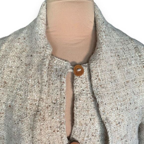 Vintage Shepherds Harvest Knit Wool Cardigan Sweater Oatmeal Fringe Scarf - Picture 5 of 10
